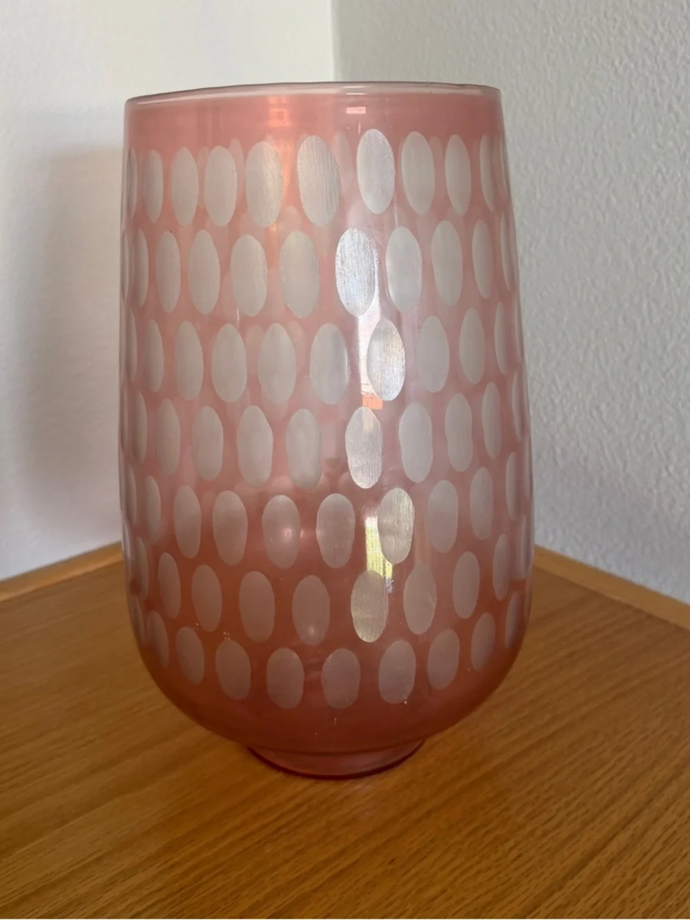 Anthropologie Etched Glass Thumbprint Pink Vase Decor MCM Boho Rose Floral SAFFY